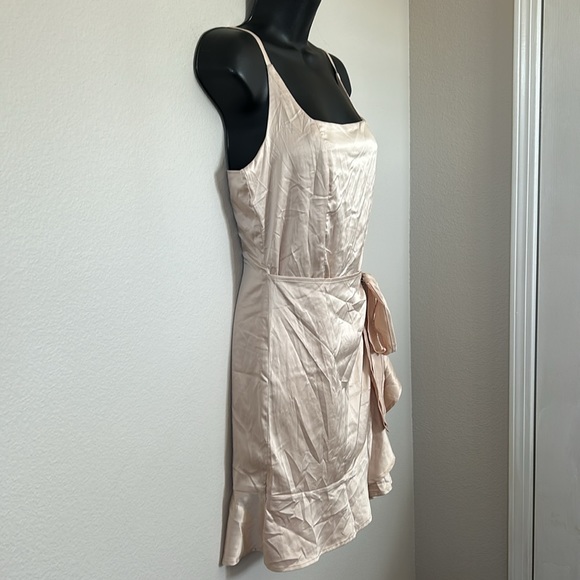 Princess Polly Cottage Hill Ruffle Wrap Satin Mini Dress Champagne - Picture 7 of 12